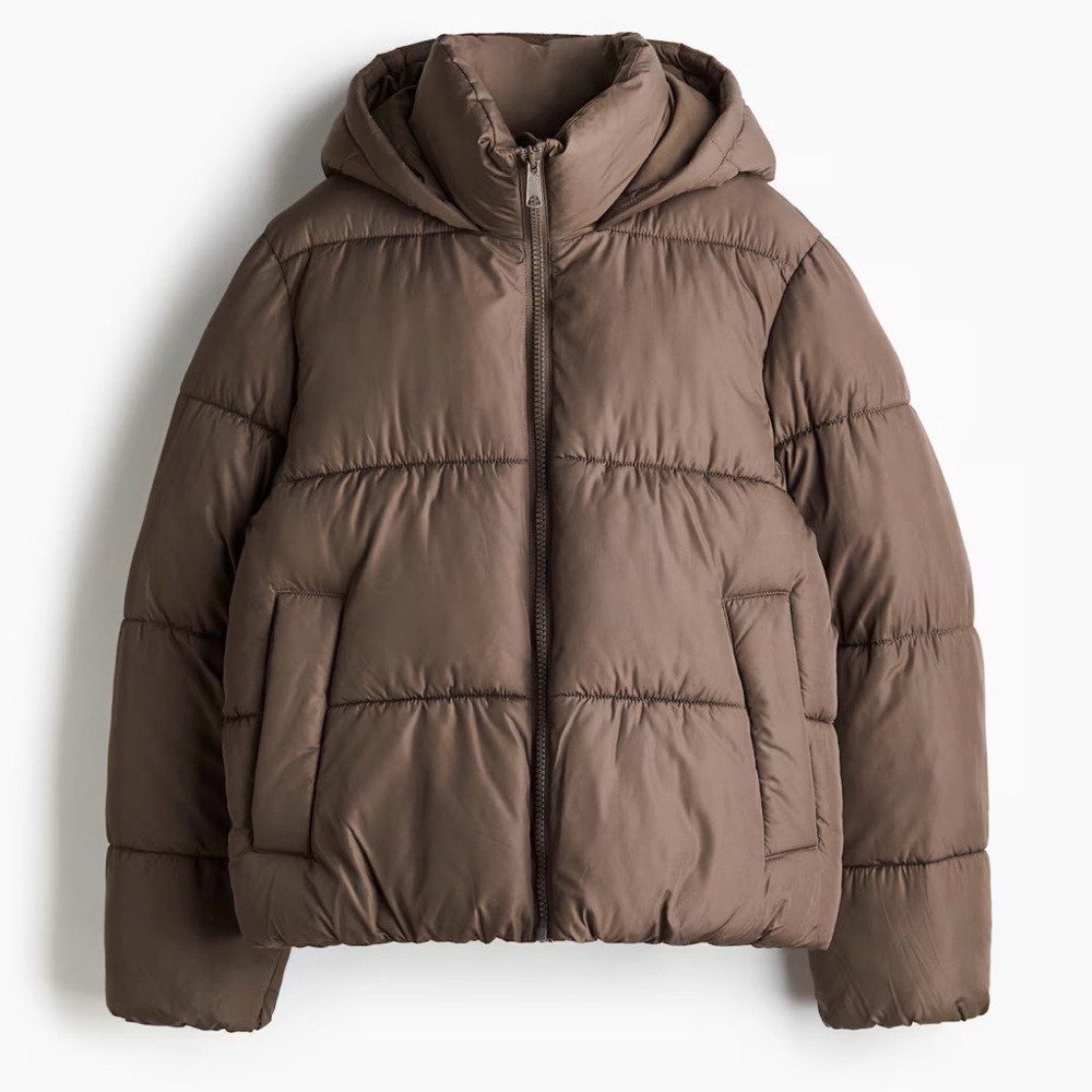 H&M Taupe Brown Quilted Jacket with Hood